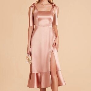 Birdy Grey Eugina Convertible Midi Dress Shiny Satin Rose Gold